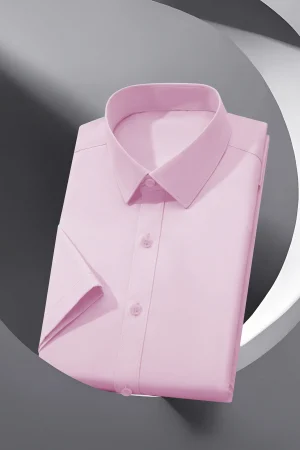 New Men's Business Casual Solid Color Short Sleeved Shirt for Summer Fashion No Ironing Comfortable and Versatile Top