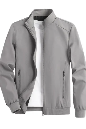 Men's Spring and Autumn Thin Casual Jacket Solid Color Stand Collar Cardigan Jacket Men's Outdoor Sports Casual Versatile Top