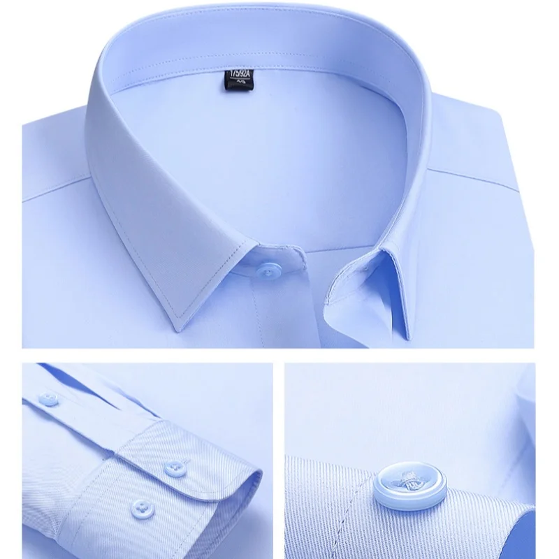 Spring and Autumn New Men's Long-sleeved, Iron-free, Three-proof, Pocket-free Business Attire, White Shirt, Men's Formal Wear - Image 5