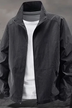 Men's Stand Collar Jacket Spring Breathable Lightweight Anti-Wrinkle Windbreaker Outdoor Sport Casual Quick-Drying Work Jackets