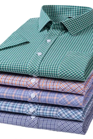 Plaid Short Sleeve Shirts For Man Cotton England Preppy Classic Checked Summer New Fashion Clothing Businessman Casual Shirts