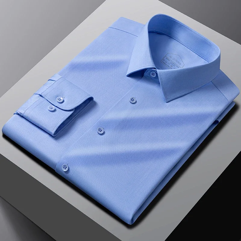 Men's Modal Shirt Wrinkle-Free Long Sleeve Standard Fit Business Casual Seamless Patterned Button Down Shirts Big Size S-8XL - Image 5