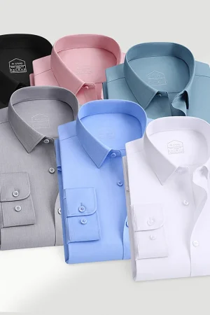 Men's Modal Shirt Wrinkle-Free Long Sleeve Standard Fit Business Casual Seamless Patterned Button Down Shirts Big Size S-8XL