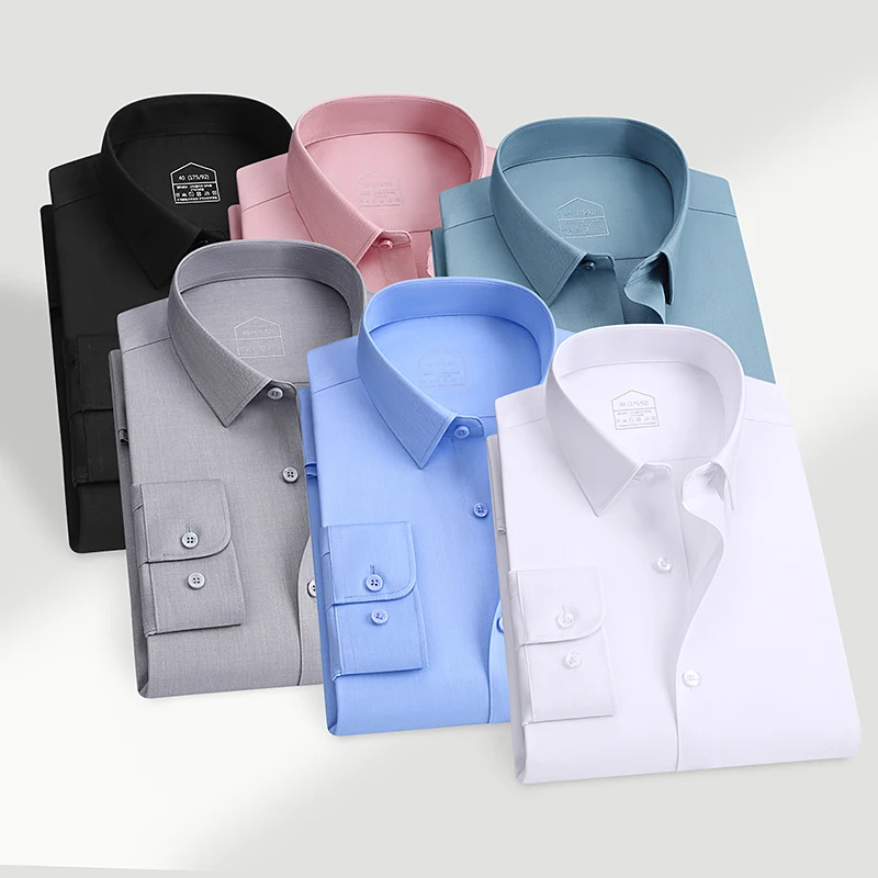 Men's Modal Shirt Wrinkle-Free Long Sleeve Standard Fit Business Casual Seamless Patterned Button Down Shirts Big Size S-8XL