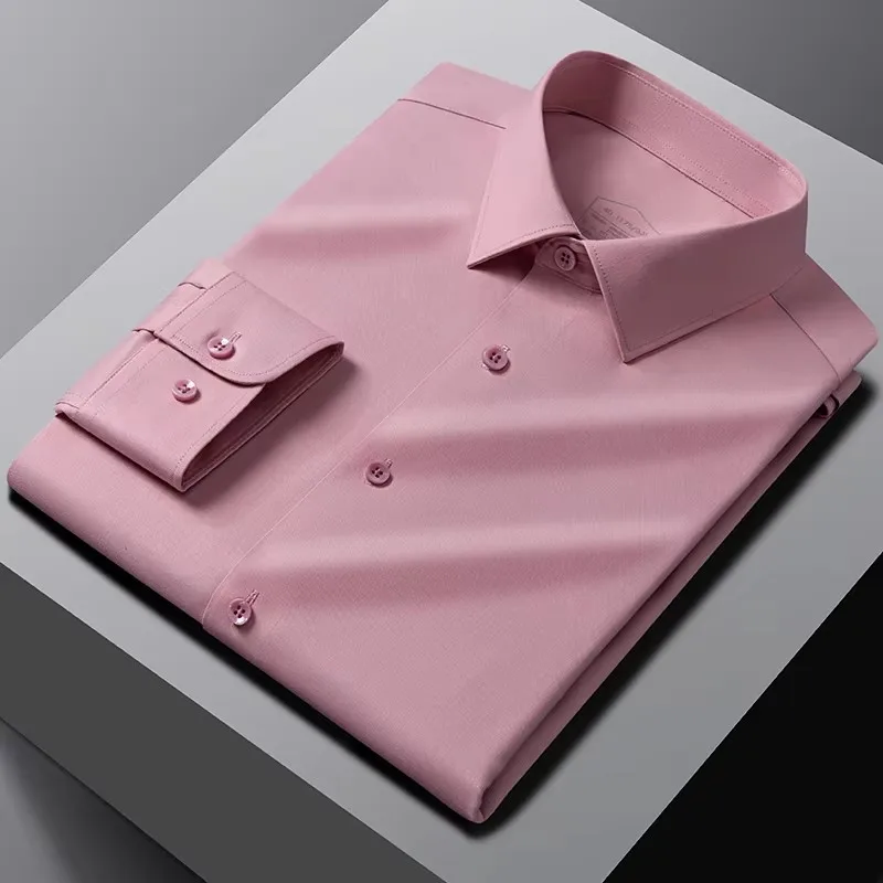 Men's Modal Shirt Wrinkle-Free Long Sleeve Standard Fit Business Casual Seamless Patterned Button Down Shirts Big Size S-8XL - Image 3