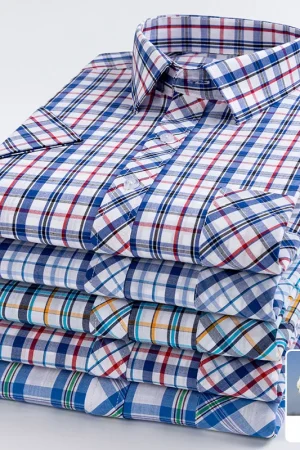 Plaid Short Sleeve Shirts For Man Cotton Checked Colorful New Fashion Summer Young Boy Beach Clothing Confortable Casual Shirts