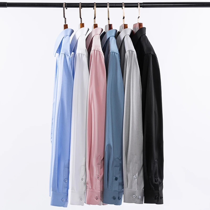 Men's Modal Shirt Wrinkle-Free Long Sleeve Standard Fit Business Casual Seamless Patterned Button Down Shirts Big Size S-8XL - Image 4