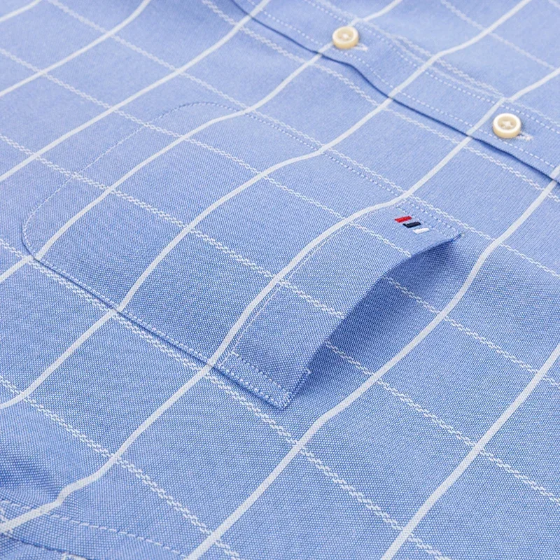 Men Oxford Fashion 100% Cotton Long Sleeve Casual Slim Solid Color Plaid Print Stripe Formal Dress Shirt Plus Size - Image 4
