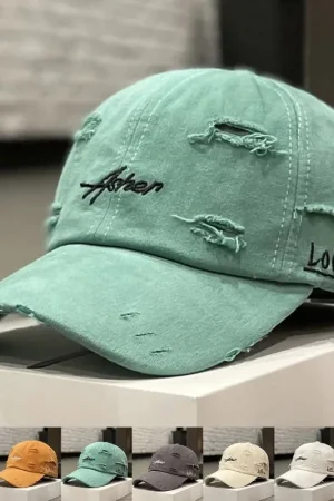 2026 new embroidered ripped iron ring baseball cap, outdoor adjustable spring and autumn casual sunscreen cap