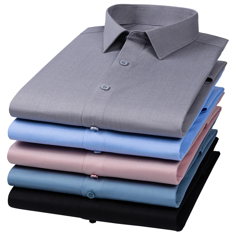 Men's Modal Shirt Wrinkle-Free Long Sleeve Standard Fit Business Casual Seamless Patterned Button Down Shirts Big Size S-8XL - Image 2