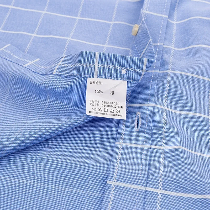 Men Oxford Fashion 100% Cotton Long Sleeve Casual Slim Solid Color Plaid Print Stripe Formal Dress Shirt Plus Size - Image 3